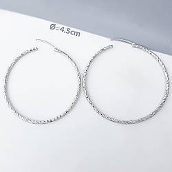 Сережки Конго 4,5см, з насічками, без каміння, медичне золото Xuping, родій