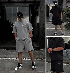 Модний чоловічий спортивний костюм Adidas шорти та футболка літній легкий трикотажний, сірий, чорний