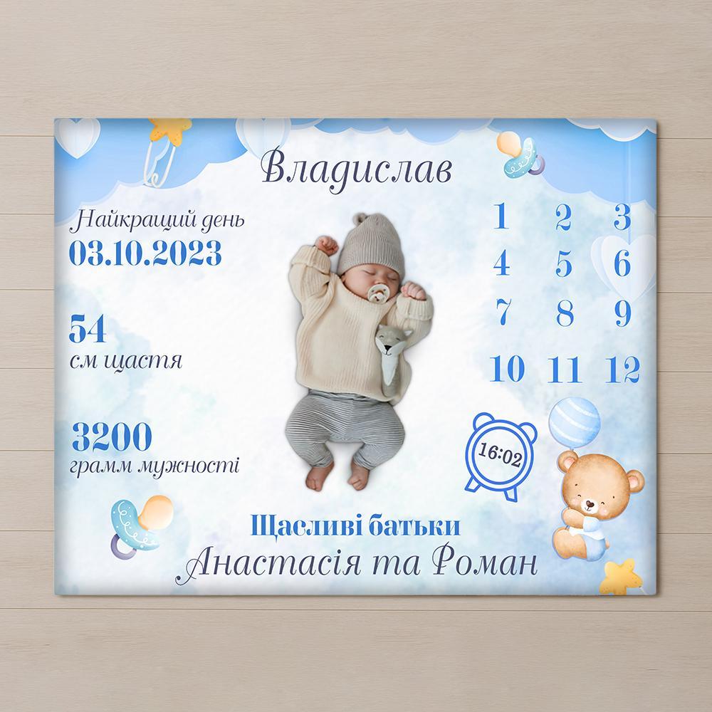 Плед 3D з метрикою Метрика для хлопчика Календар для хлопчика 31243 180х215 см yL., фото 1