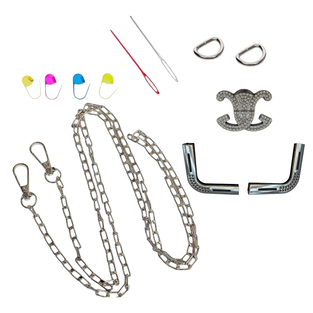 Набір - Замок Лілія колір срібло + Куточки для клапана №13 + Ручка-ланцюжок Фурнітура для сумки, фото 1