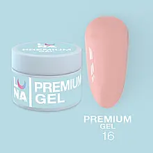 Гель LUNAMoon Premium Gel №16 "Персиково-бежевий" для зміцнення, вирівнювання та нарощування нігтів, 15 мл.