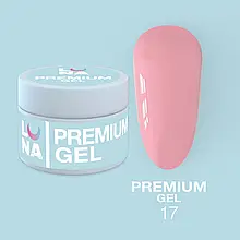 Гель LUNAMoon Premium Gel №17 "Рожевий" для зміцнення, вирівнювання та нарощування нігтів, 15 мл.