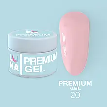 Гель LUNAMoon Premium Gel №20 "Пастельний рожевий"  для зміцнення, вирівнювання та нарощування нігтів, 15 мл.