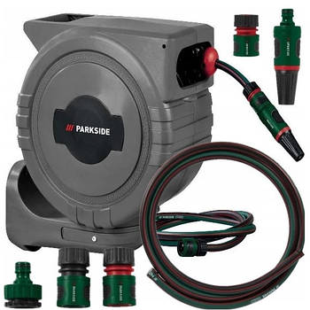 Автоматична садова котушка Parkside з шлангом 25 метрів для дачі та саду з контролем швидкості намотування