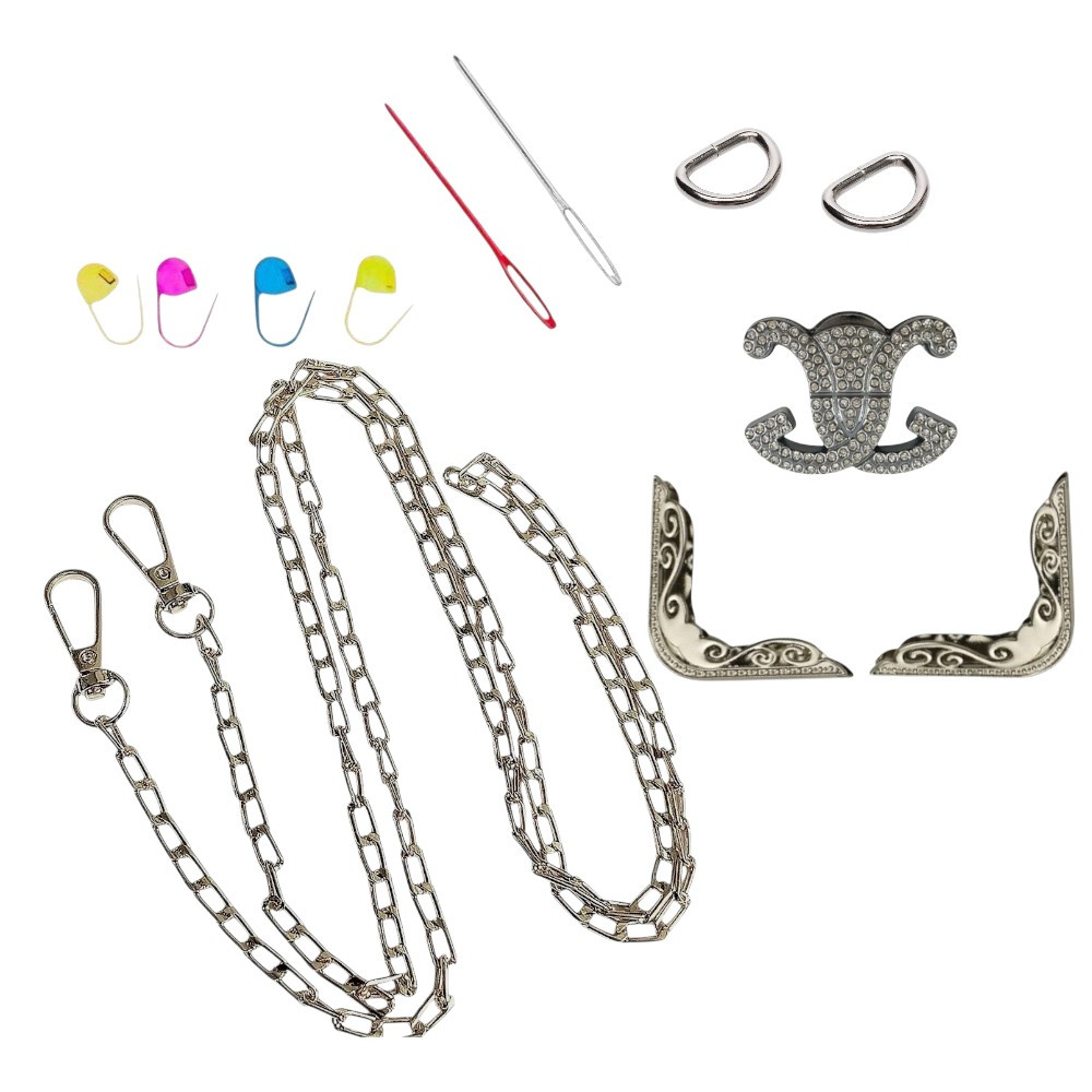 Набір - Замок Лілія колір срібло + Кутки для клапана №5 + Ручка-ланцюжок Фурнітура для сумки, фото 1