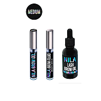 Набор для ухода за бровями и ресницами Nila: фиксирующий гель MEDIUM 10 мл + сыворотка 10 мл + масло 30 мл