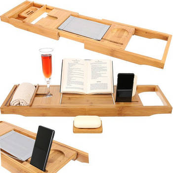 Полиця для ванни бамбукова розширювана з тримачем для планшета келихом вина мильницею для домашнього спа