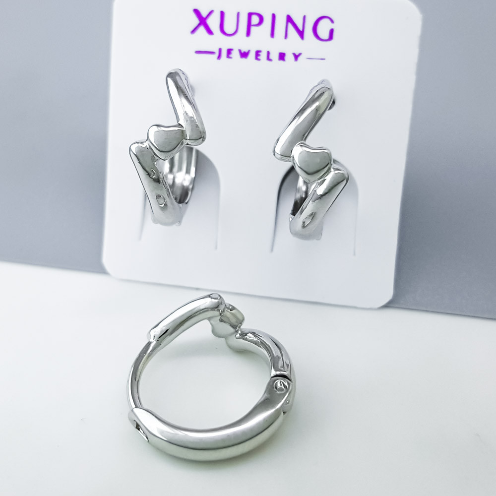 Сережки Зигзаг, без каміння, медичне золото Xuping, родій, фото 1