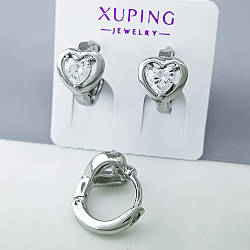 Сережки Кришталеве Серце, з цирконієм, медичне золото Xuping, родій