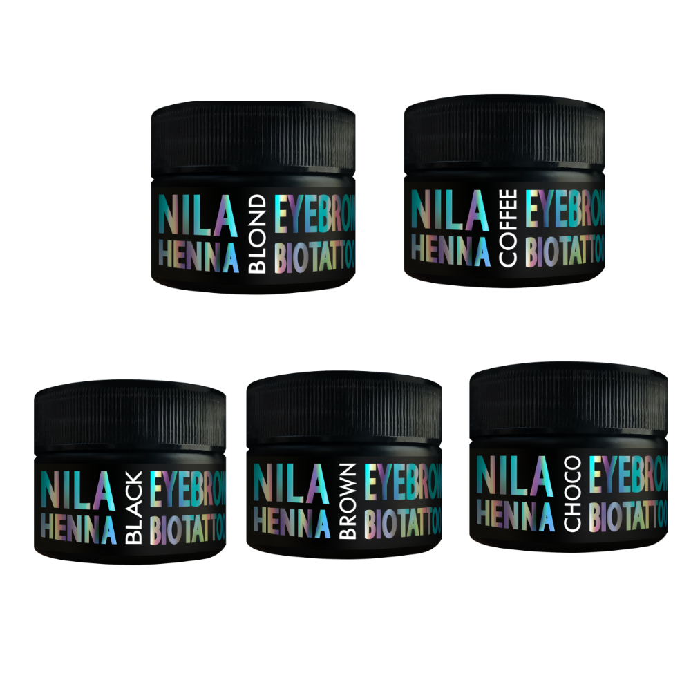 Набір хни для брів та біотату Nila 5 кольорів по 10г: Black, Coffee, Brown, Choko, Blond