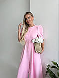 Рожеве приталене плаття міді на ґудзиках рукав ліхтарик, фото 3