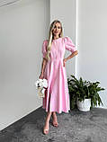 Рожеве приталене плаття міді на ґудзиках рукав ліхтарик, фото 2