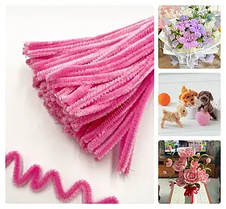 Синельний дріт / Пухнастий дріт / Упаковка - 98-100 шт / Рожевий