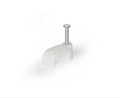 Скоба кабельна Polax плоска 10х5 мм з цвяхом, біла 100 шт. (37-133)