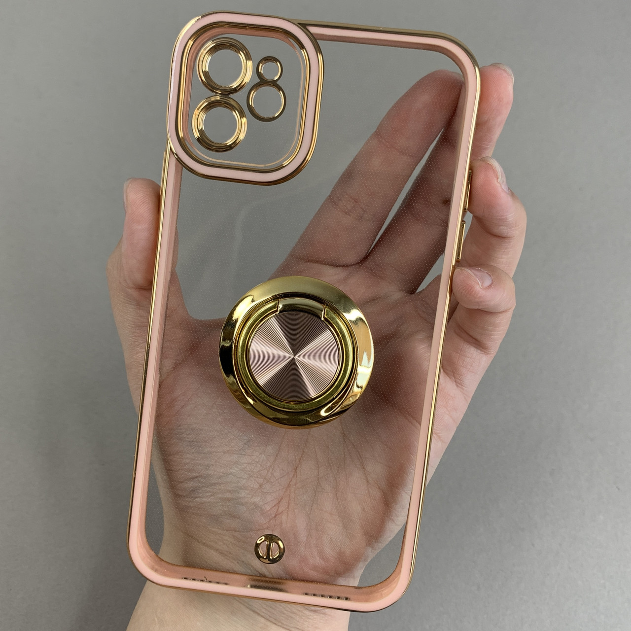 Чохол для iPhone 11 прозорий чохол з кільцем тримачем на телефон айфон 11 пудровий a01l