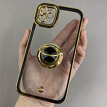 Чохол для iPhone 11 прозорий чохол з кільцем тримачем на телефон айфон 11 чорний a01l, фото 5
