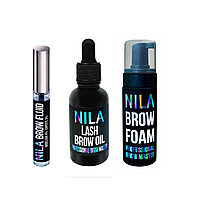 Набор для бровей и ресниц Nila: сыворотка 10 мл + масло 30 мл + пенка для очистки 150 мл