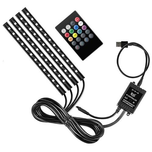 Декоративна RGB LED підсвітка салону авто, світломузика, ДУ, USB, фото 1