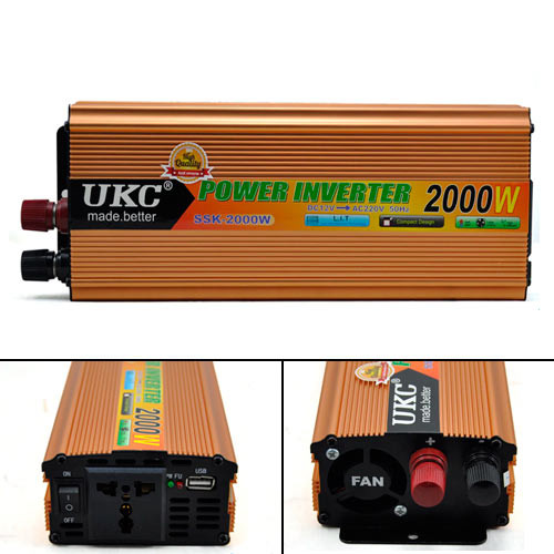 Інвертор автомобільний перетворювач DC в AC 12-220В 2000Вт UKC SSK-2000W