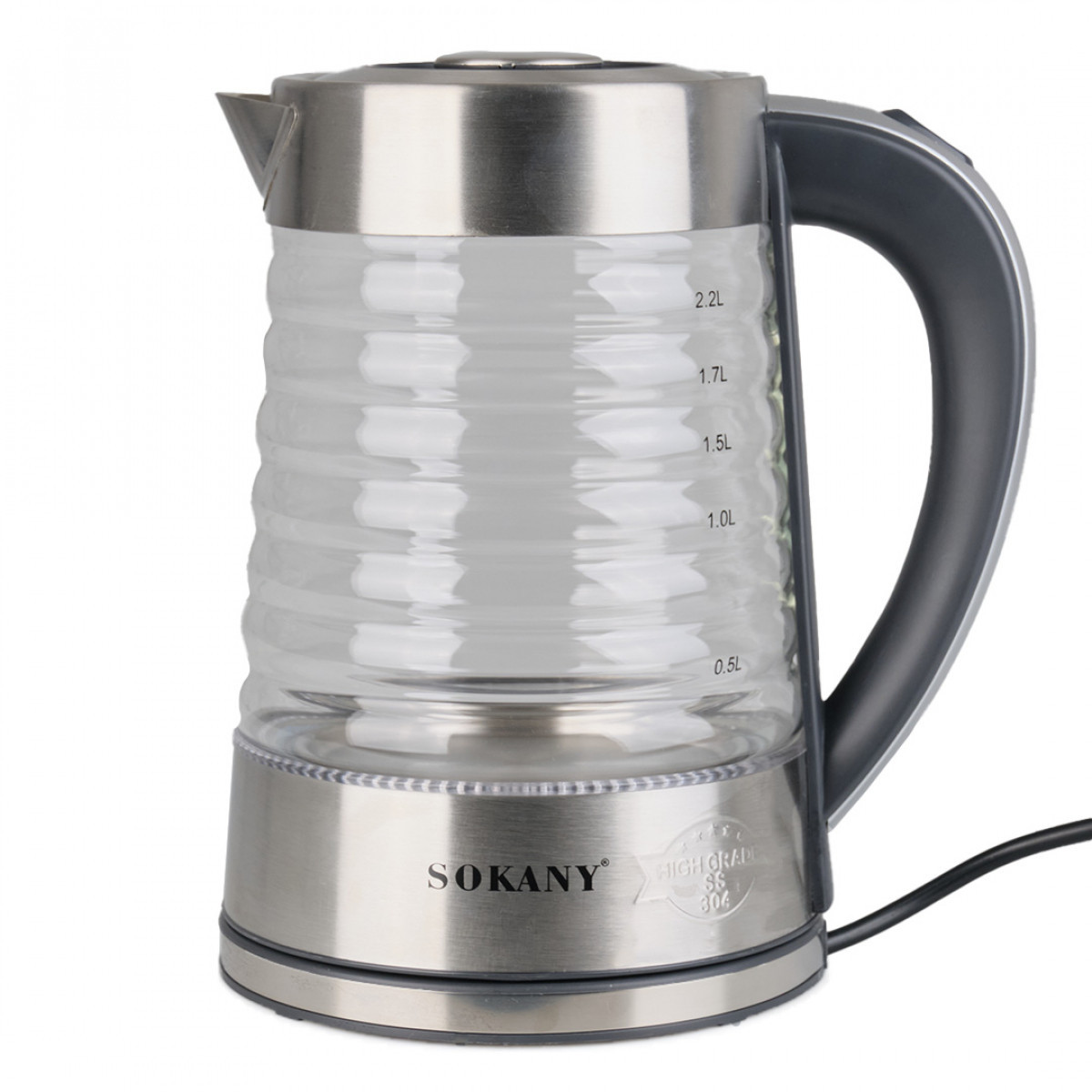 Електрочайник Sokany SK1027CST 2.2 літра скляний 2000 Вт з підсвічуванням AuraHome