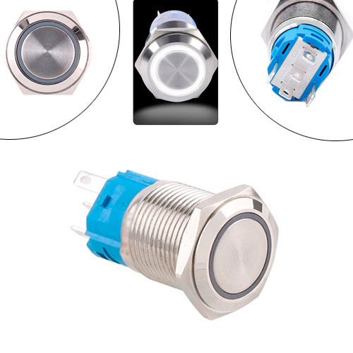 Кнопка 19мм фіксуюча, 12-24В, білий LED, 5pin, 19K-P11DZ
