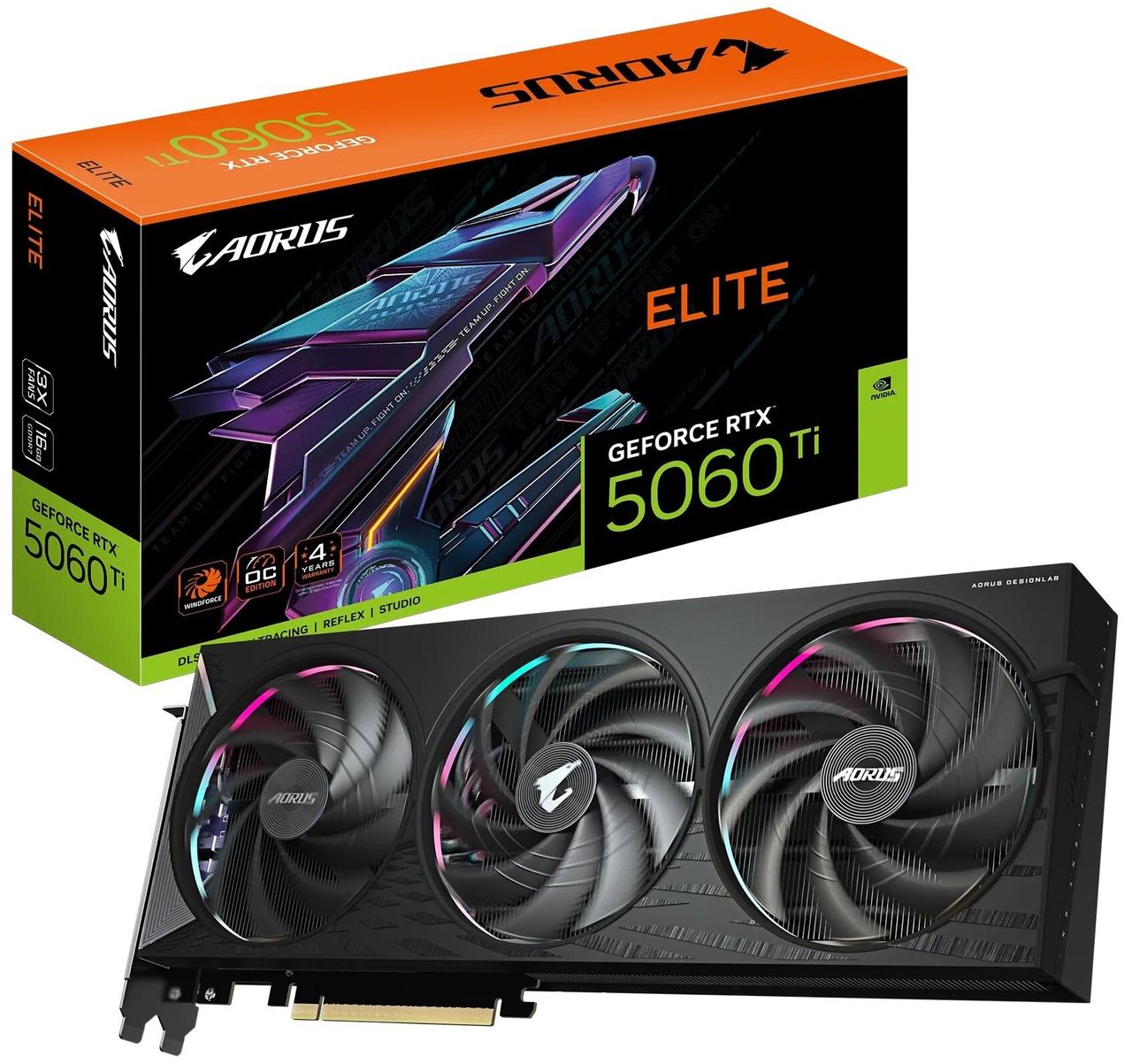 Відеокарта Gigabyte GeForce RTX 5060 Ti Aorus Elite 16GB , Гарантія, фото 1