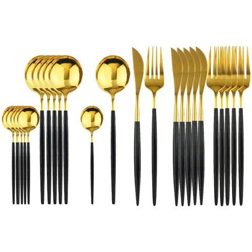 Набір столових приборів 24 предмета, нержавіюча сталь, золотий і чорний, фото 1