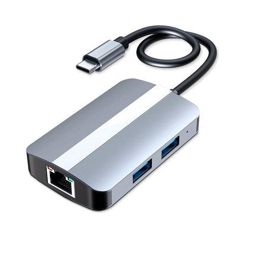 USB 3.0 Type-C - RJ45 Ethernet LAN адаптер і хаб 2x USB 2.0 3.0 SD TF, фото 1