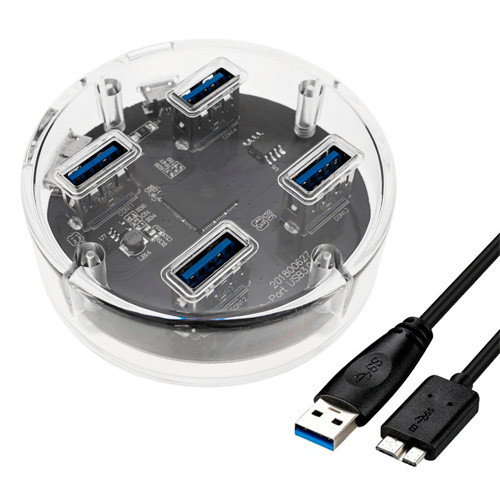 4-портовий USB 3.0 хаб концентратор, до 5 Гбіт/с, прозорий, фото 1