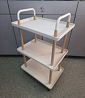 Столик візок для майстра б'юті сфери квадратний на 3 полиці (молочний)