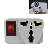 Перехідник з US UK AU на EU вилку з вимикачем, універсальний, фото 2