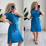 Жіноче плаття міді вільного крою з поясом і короткими рукавами (р. 42-52) 7036016, фото 5