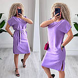Жіноче плаття міді вільного крою з поясом і короткими рукавами (р. 42-52) 7036016, фото 7