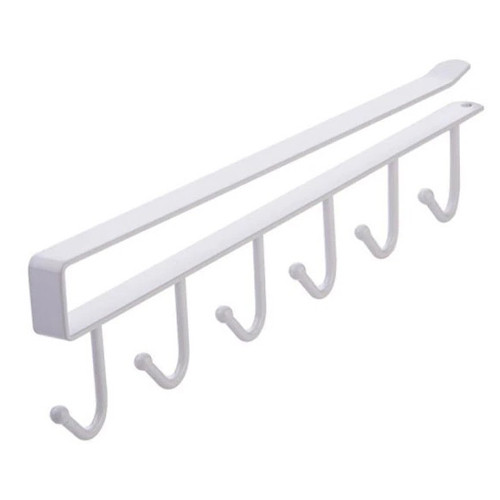 Вішак підвісний на полицю для посуду одягу, 6 гачків, метал, білий, фото 1