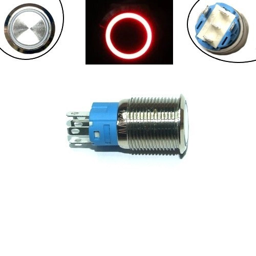 Кнопка 16мм фіксуюча, 12-24В, червоний LED, 5pin, 16K-P11DZ