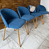 М'який стілець MAGRA зі спинкою з синього велюру топ на металевому золотому каркасі, фото 8
