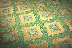 Шовкова церковна тканина Елеон зелений з золотом