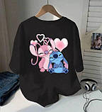 Жіноча повсякденна футболка оверсайз з принтом Стіч, фото 3