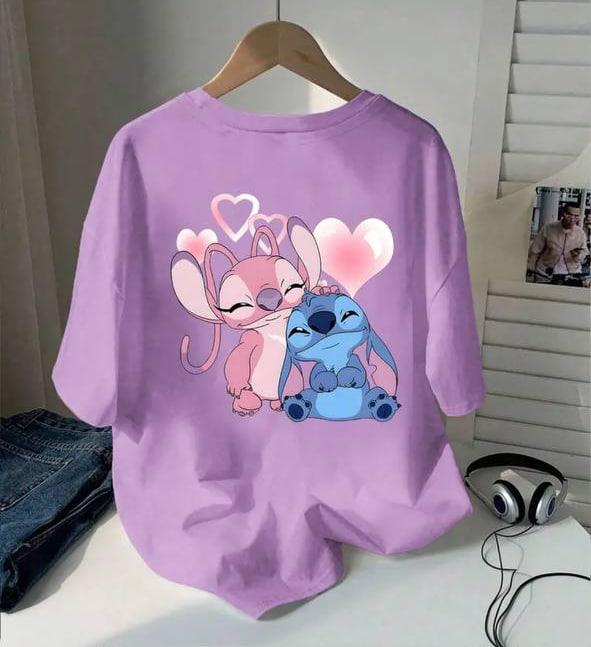 Жіноча повсякденна футболка оверсайз з принтом Стіч, фото 1