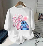 Жіноча повсякденна футболка оверсайз з принтом Стіч, фото 5