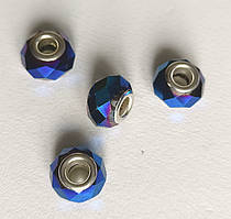 Намистини Шарм 3 шт 15х9 мм Кришталь Гальванічне Покриття Синій Єлектрик