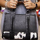 Гарна сумка тоут ексклюзивна жіноча з принтом шкіряна чорна сумочка з широким ремінцем на плече дівчині, фото 3