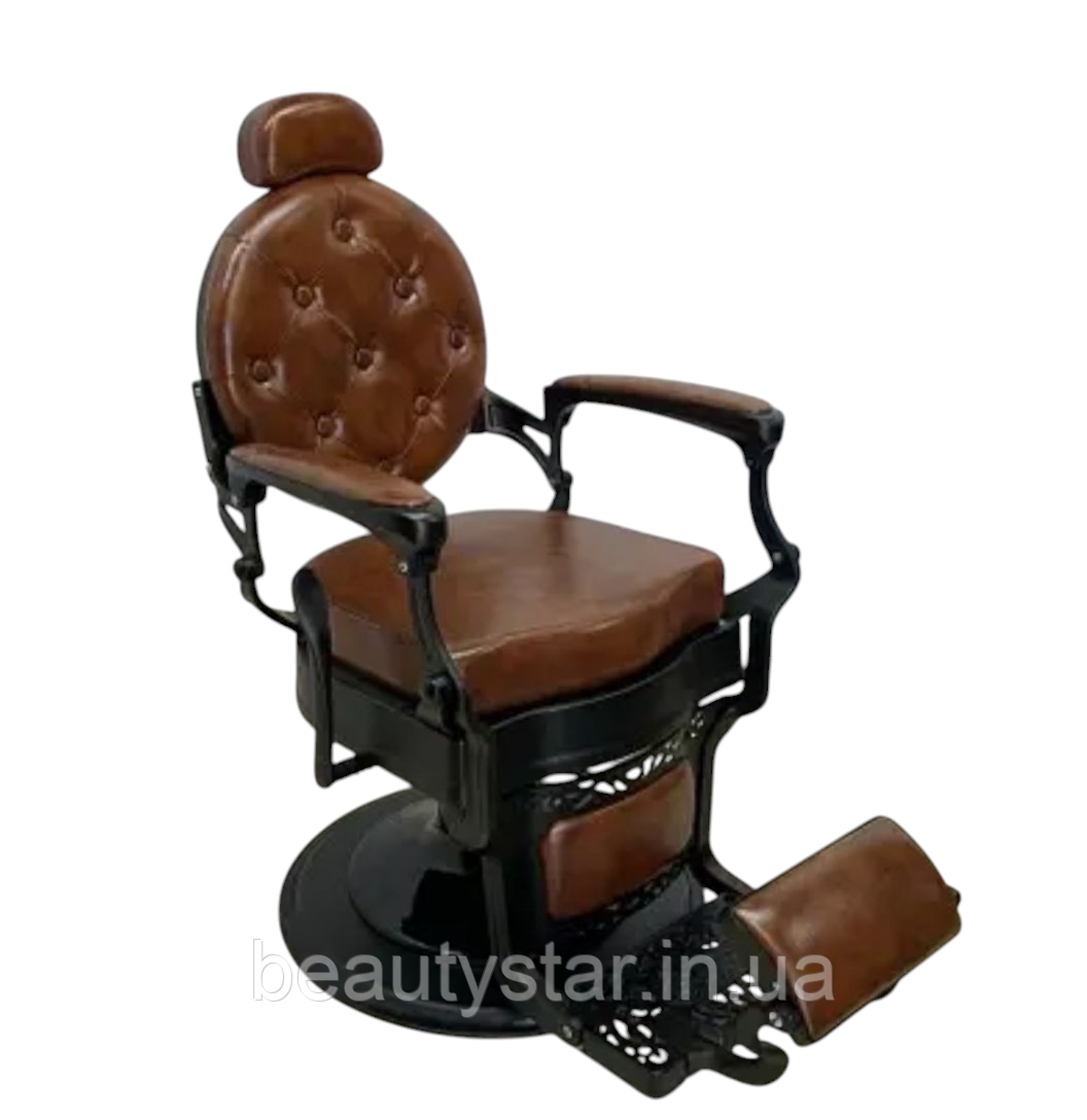 Перукарське крісло для чоловічої стрижки на гідравліці Midnight Monarch Vintage BARBER Black&Brown