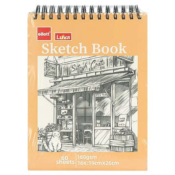 Скетчбук блокнот для малювання А5 - 60 аркушів верхня спіраль 19*26 см