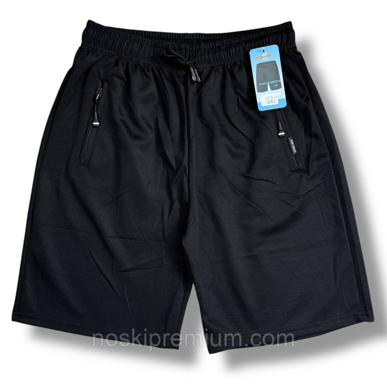 Шорти чоловічі трикотаж напівбатали Kenalin, розміри 2XL-5XL, чорні, 1412-3, фото 1