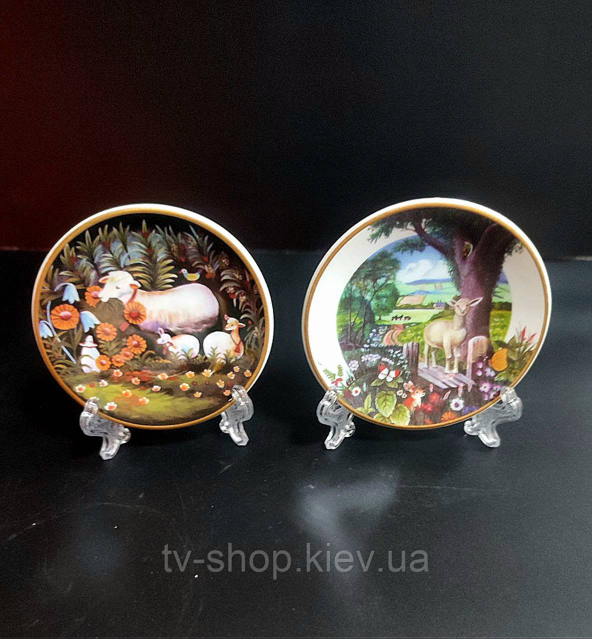 Декоративна тарілка на підставці Овечки, 8 см (2 різновиди), фото 1