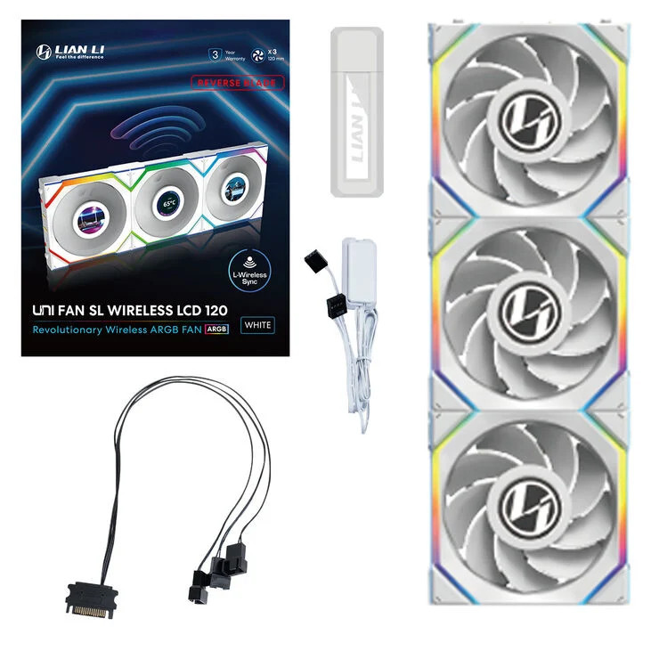 Комплект вентиляторів Lian Li UNI FAN SL Wireless LCD Fan, ARGB, PWM, 3-шт. з контролером - Reverse Blade, 120 мм