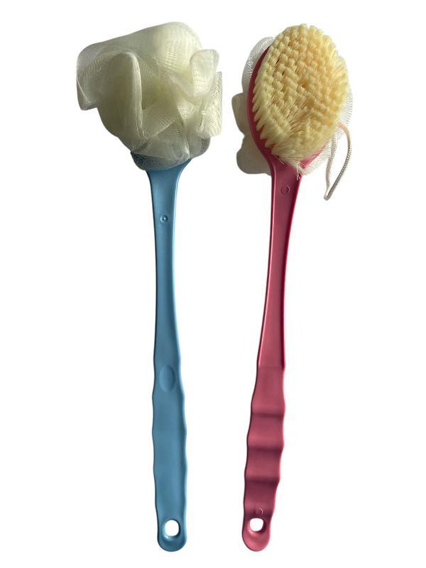 Щетка с мочалкой 2 в 1м для душа, ванной, бани пластмассовая с ручкой, фото 1
