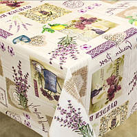 Клеёнка Силиконовая с Лавандой в бежево-фиолетовых тонах стиль Прованс для стола на дачу беседку метражом