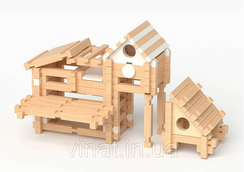 Дерев’яний конструктор Веселий зоопарк з фігурками 110 шт, фото 1